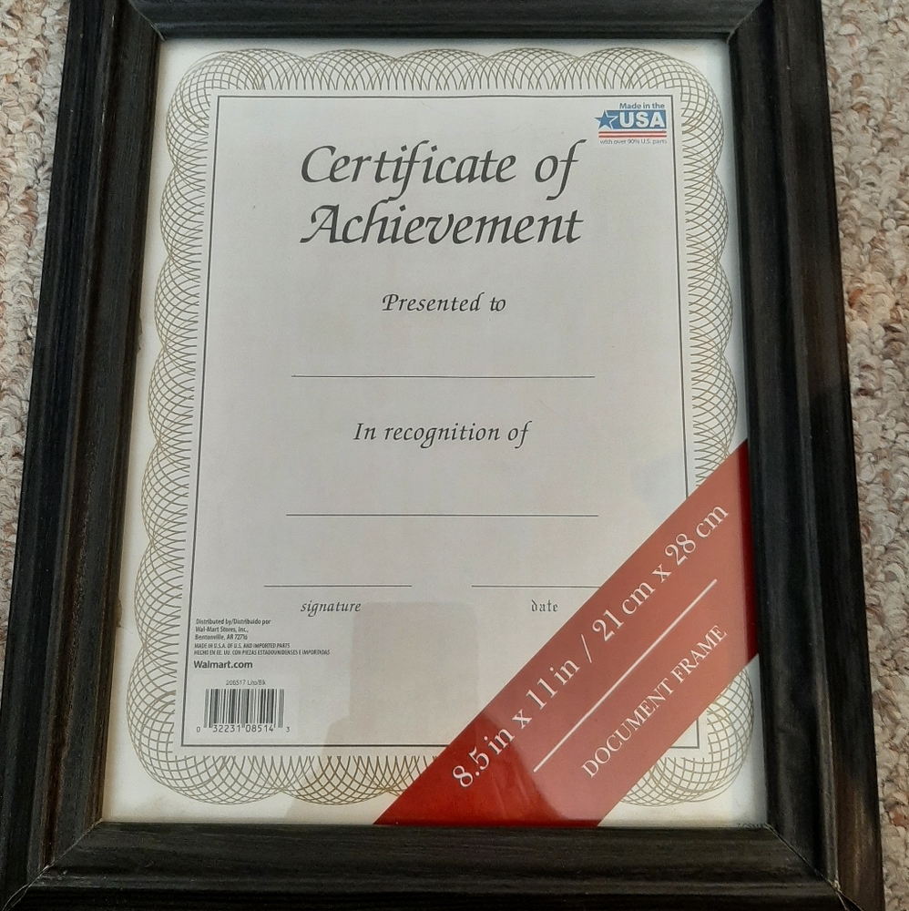 Black plastic 8.5"×11" document frame